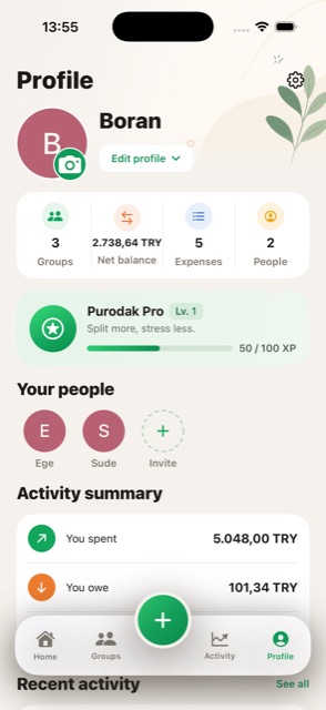 The Profile screen of Purodak Split